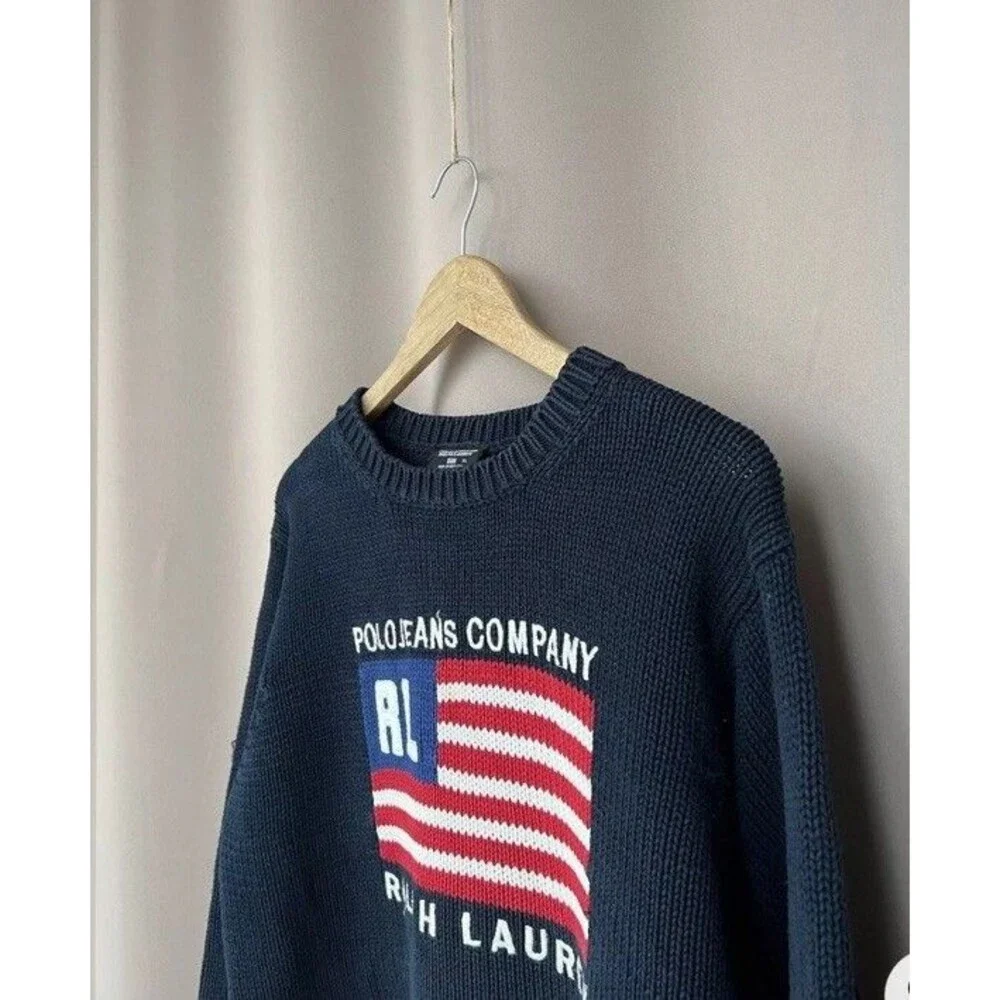 Polo Jeans Ralph Lauren USA Flag Knit Sweater Mens Size Medium American Jumper